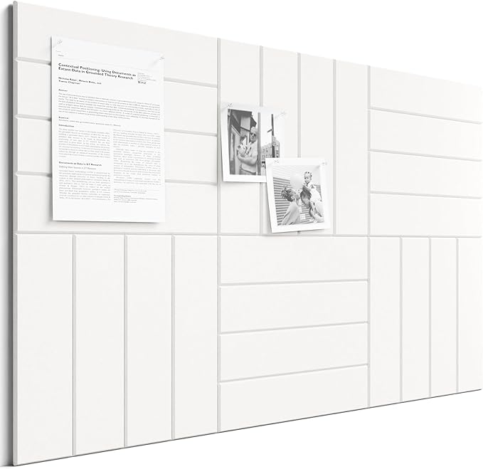 Bumusty Large Cork Board Alternative-36 x 24" Felt Bulletin Board Tiles, with 30 Pushpins, 40 Adhesive Tabs, 6-Pack Slat Wall Paneling, Cork Boards for Office Push Pin Board Felt Board-Milky White