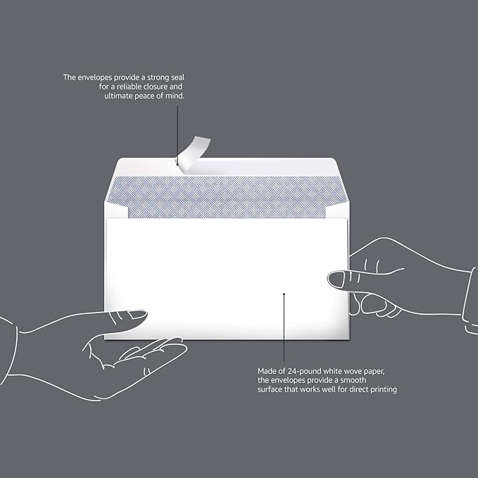 Amazon Basics #6 3/4 Security-Tinted Self-Seal Envelopes for Invoices and Documents, White, 300-Pack