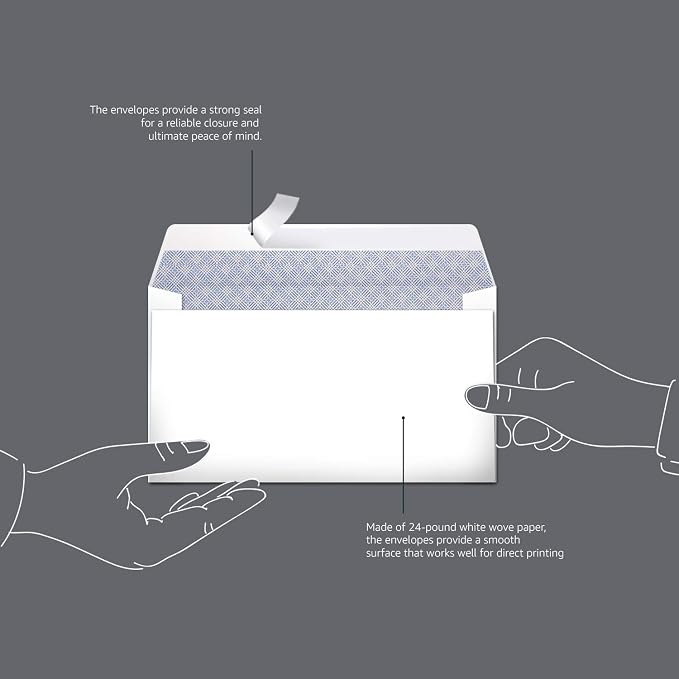 Amazon Basics #6 3/4 Security-Tinted Self-Seal Envelopes for Invoices and Documents, White, 300-Pack