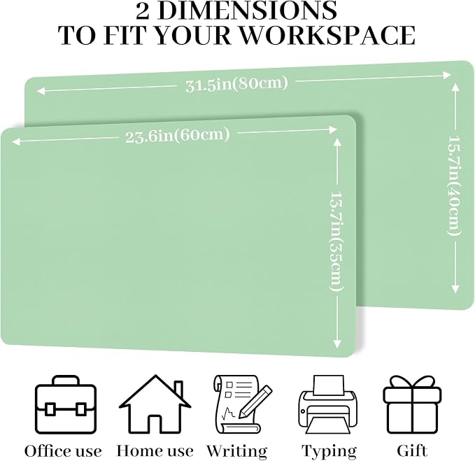 Leather Desk Pad Mat, Green Desk Mat, 23.6" x 13.7" | Non-slip and Waterproof Computer Mat, Desk Protector for Office/Home, Desk Accessories