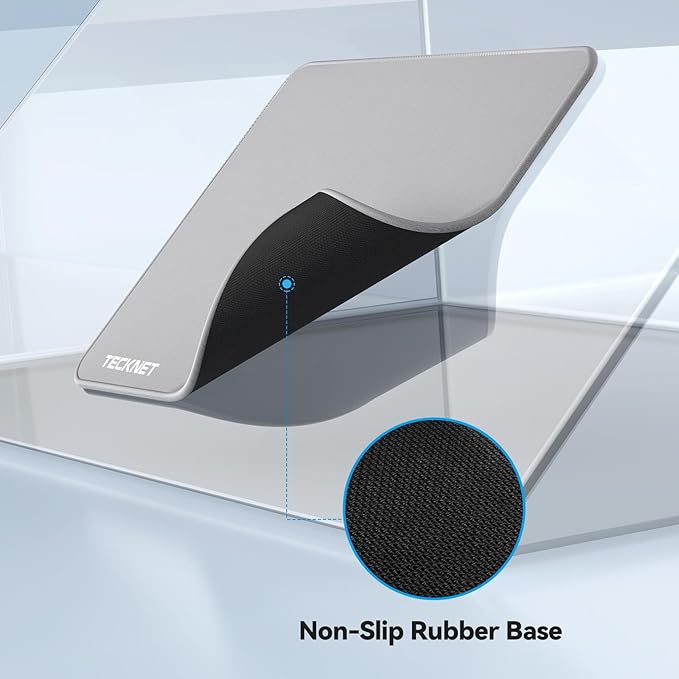 TECKNET Mouse Pad with Anti-fray Stitching, Waterproof Surface & Non-Slip Rubber Base with Stitched Edges Gaming Mouse Mat for Laptop，Compatible with Laser and Optical Mice - Grayish White