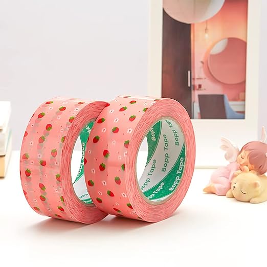 Designer Cute Packing Tape, Colorful Printing Shipping Tape, Carton Decorative Tape for Sealing Boxes, Strawberry, 1.77" x 110 yd