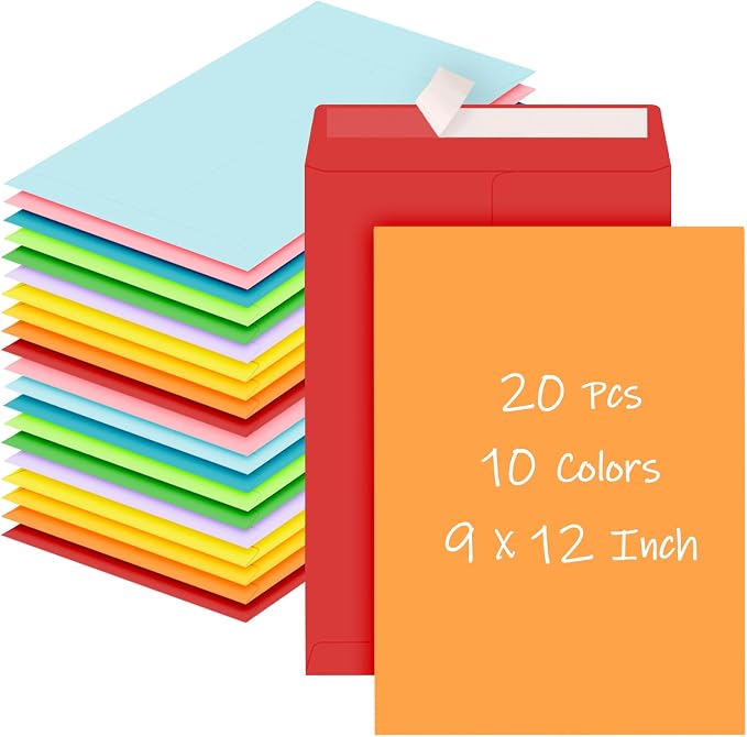 Colored 9 x 12 Envelopes, 20 Pcs Mailing Envelopes, Large Envelope | Manila Envelopes for Mailing, Organize, Storage, Home, Office