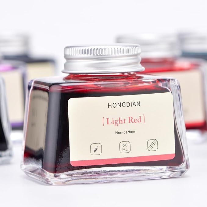 Hongdian Fountain Pen Bottled Ink Light Red Color, 60ml Non Carbon Inkwell Bottle, Artist Calligraphy Ink