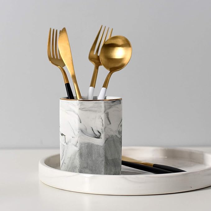 Pen Holder, Pencil Holder for Desk, Practical Ceramic Pencil Organizer, Decorative Makeup Brush Holder, Perfect Office Organization, Teacher Supplies, Gray Marble