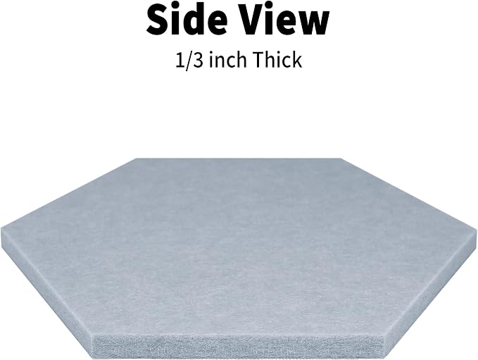 Hexagon Felt Bulletin Cork Board Tiles Peel and Stick, 10 Pack | 1300g/m² Dense Polyester Fiber, Self-adhesive, Frameless, Modern, Modular Wall Decor, 12 x 10 inch, 30 Push Pins