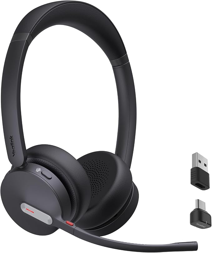 Yealink BH70 Teams Bluetooth Headset with Mic for Work, 35h Talk Battery | AI 3-Mic, 147g Lightest in its class, Teams Certified & Cisco Zoom Google 100+ Compatible, for Open Office/ WFH/ Call Center