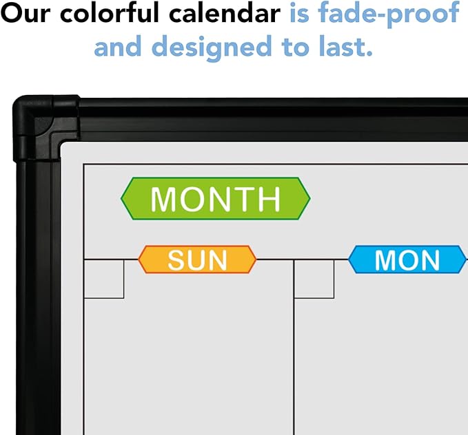 Magnetic Calendar Whiteboard & Bulletin Corkboard Combination, Combo Board 36 x 24 Inch, Black Aluminum Frame Wall Mounted Board for Office Home and School with 10 Push Pins