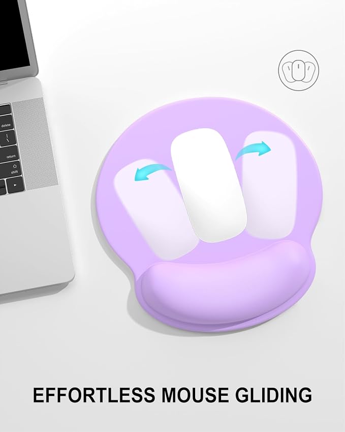 Auhoahsil Ergonomic Mouse Pad with Wrist Rest, Comfortable Silicone Non-Slip Computer Pain Relief Gel Mouse Mat with Wrist Support for Gaming, Work, Office, Women & Men, Cute Pattern, Purple
