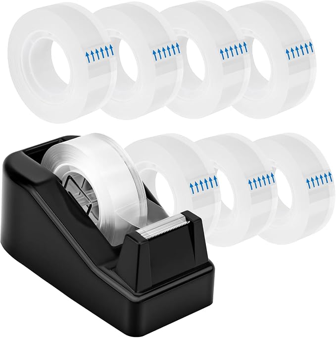 OWLKELA Lightweight Desktop Tape Dispenser, Black, 1 Pack | Non-Skid Base, with 8Pcs Transparent Tape, Ideal for Office, Home and School