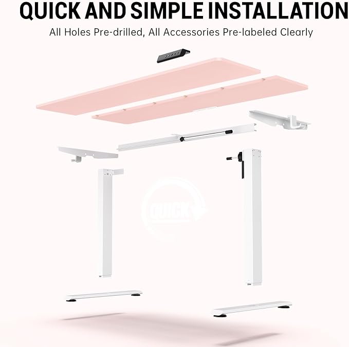 Veken 55 Inch Large Electric Standing Desk, Gaming Table, Pink | Height Adjustable Sit Stand Up Computer Tables for Home Office, Study , Writing, Suit students, employees and group work