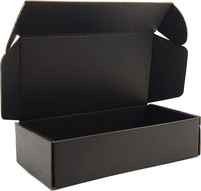 8x6x2 Shipping Boxes Set of 25, Black Mailer Corrugated Cardboard Box | for Packaging, Literature, Packing, Mailing, Storage, Small Business, Moving, Gift, Supplies, Quick Fold, Tab Locking