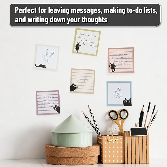Mr. Pen- Black Cat Sticky Notes Set, 3" x 3", 6 Pads, 480 Sheets | Black Cat Sticky Notes, Memo Pads, Self-Stick Note Pad for Office, School, Home, Study & Organization