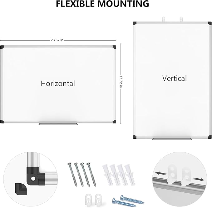 XBoard Magnetic Dry Erase Whiteboard 24 x 18 Inches | Double Sided White Board for Wall, Silver Aluminum Frame Presentation Board for Home Office School