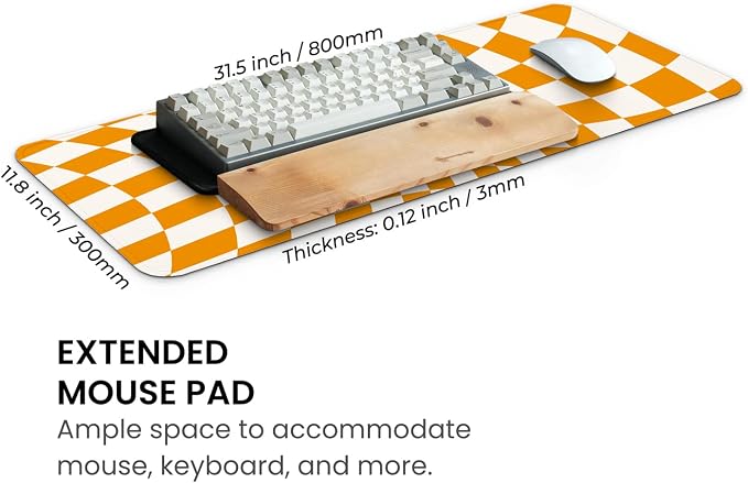 MAY FLOWER Gaming Mouse pad, Large Laptop Mousepad, Full Keyboard Mat, Long Computer Mouse Mat for Home and Office, Anti-Slip Rubber Base, 31.5 x 11.8 Inches (Checkered)
