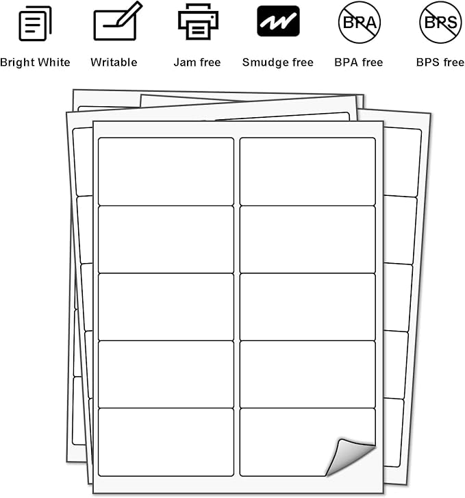 LabelMore 10 up Labels 2'' x 4" Shipping Address Labels for Laser and Inkjet Printers (2,000 Sheets, 20,000 Labels)