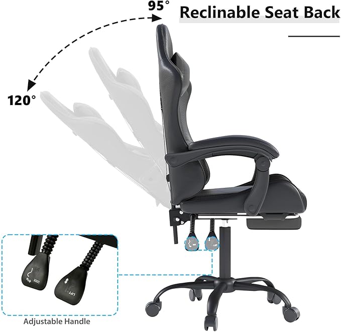 Gaming Chair with Headrest and Lumbar Support, Ergonomic High Back Office Chair, Racing Style Executive Computer Desk Chair, Leather Adjustable Swivel Task Chair for Home Office (Black)