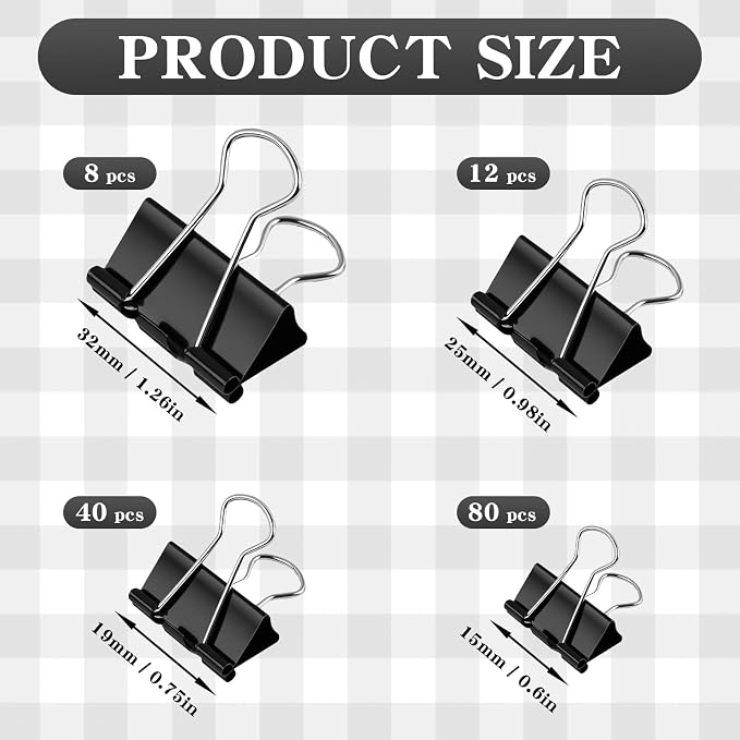 Binder Clips Paper Clamps Assorted Sizes 140 Count,4 Sizes in One Pack, Large, Medium, Small and Micro Binder Paper Clips for Office, Home, School Supplies