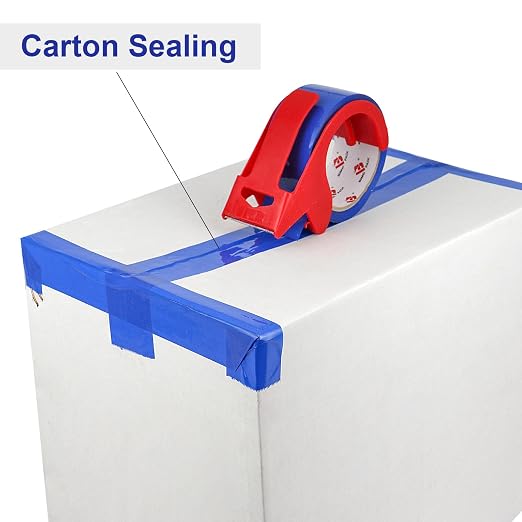 Heavy Duty Packing Tape - 1.88 Inch x 55 Yards, 2 Mil Thick Blue Tape Refills with Dispenser, Ideal for Carton Sealing, Packaging and Moving