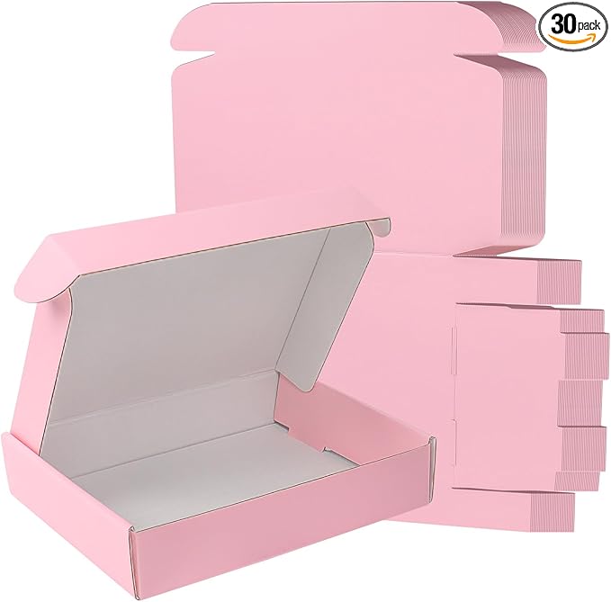 10x8x2 Pink Shipping Boxes 30 Pack, Mailing Boxes for Small Business, Corrugated Cardboard Literature Mailers