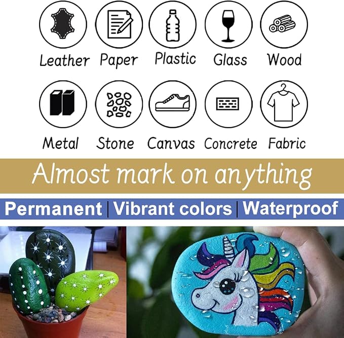 Overseas 24 Colors Paint Pens, Oil Based Permanent Paint Markers Medium Tip | Waterproof, Quick Dry, Fade Resistant, Assorted Colors Marker Pen for Metal, Rock, Wood, Rubber, Plastic, Glass, Canvas