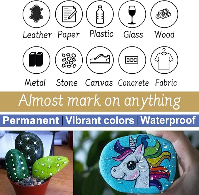 Overseas Paint Marker Pens - 24 Colors Permanent Oil Based Markers, Medium Tip, Quick Dry and Waterproof Assorted Color Paint Pen for Metal, Wood, Plastic, Stone, Mugs, Canvas, Glass, Art Craft