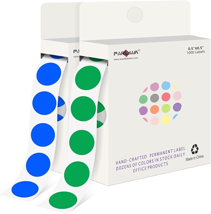 PARLAIM 1/2" Circle Dot Stickers 2 Rolls Pack 2000 Color Coded Labels for Home Commerce Business, Green + Blue