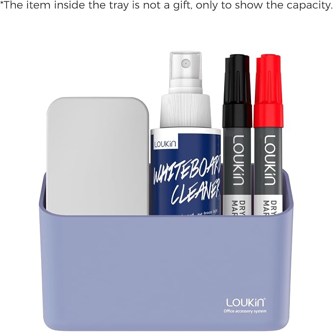 loukin Magnetic & Adhesive Marker Holder, Whiteboard Accessory Tray, Purple | 5.3" × 2.2", Holds 1 Eraser and 8 Markers, Supports up to 3.3 lb, 2 Mounting Options, Fits Glass and Refrigerators