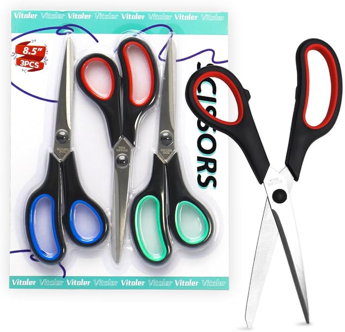 Vitoler Scissors All Purpose Heavy Duty,8.5" Kitchen Scissor | for Office Home School Craft Sewing Fabric Supplies, High/Middle School Student Teacher, Right/Left Hand