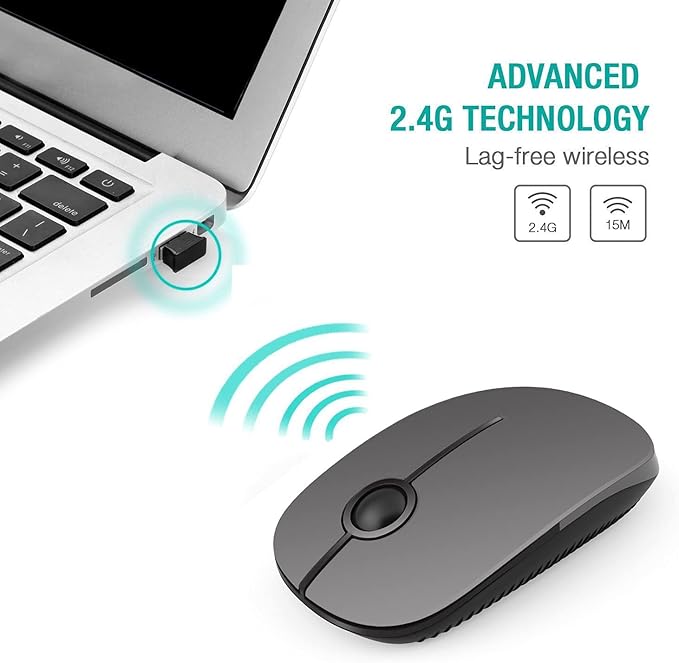 VssoPlor Wireless Mouse, 2.4G Slim Computer Laptop Mouse, Black and Gray | Portable Mouse, Plug & Play USB Nano Receiver, Quiet Silent Optical Mice for Notebook, PC, Laptop, Computer, Windows, Mac