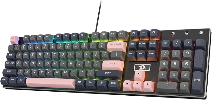 Redragon K556 Wired RGB Mechanical Gaming Keyboard, 104-Key Aluminum Board | Rock-Solid Metal Build, 20 Backlits for Immersive ESports Vibe, Hot-swap Creamy Custom Linear Switch, PBT Round Keycaps
