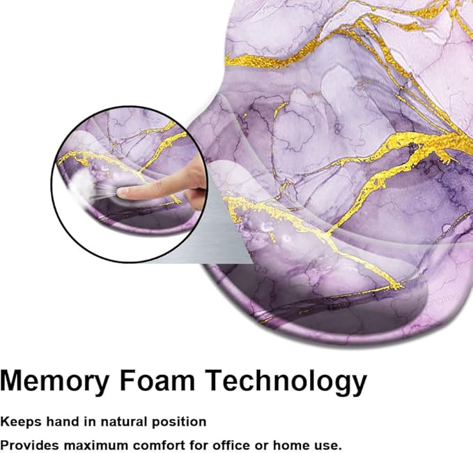Mouse Pad with Wrist Support, Non Slip Mousepad Wrist Rest for Office, Computer, Laptop & Mac- Durable & Comfortable & Lightweight Ergonomic Support Mouse Mat Purple Art Marble
