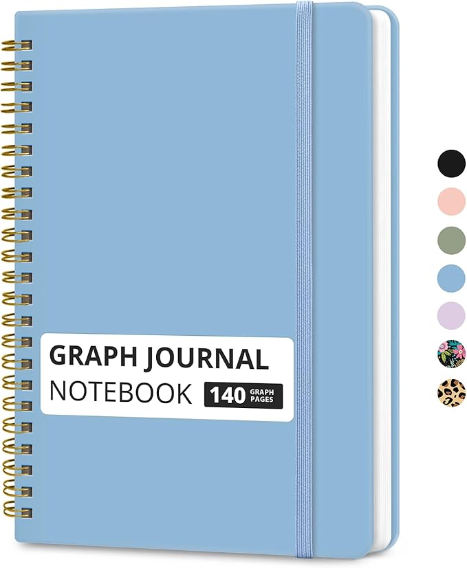 Taja Graph Spiral Journal Notebook for Women & Men, 140 Pages, Graph Paper Hardcover Notebook for Planning & Tracking, Journals for Graphing, A5(5.7" x 7.9") – Blue