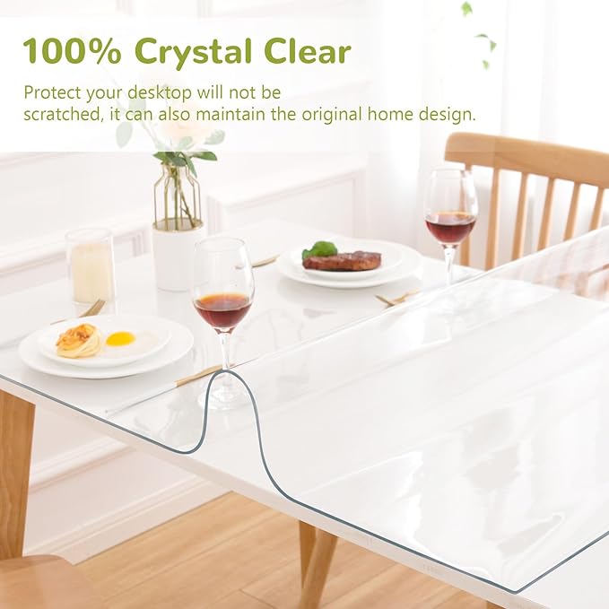 36 x 84 Inch Clear Table Cover Protector, Clear Table Protector for Dining Room Table, 1.5mm Plastic Table Cover, Waterproof Table Pad for Kitchen, Office