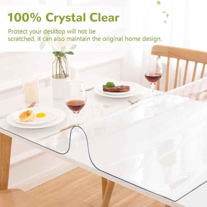 28 x 64 Inch Clear Table Cover Protector, Clear Table Protector for Dining Room Table, 1.5mm Plastic Table Cover, Waterproof Table Pad for Kitchen, Office
