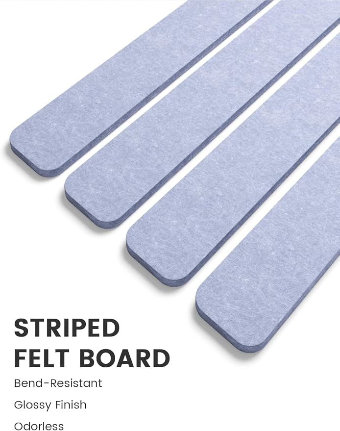 Fluxynara 13" x 2" Felt Wall Panels, Soft Periwinkle | 8-Pack Includes 50 Push Pins and Adhesive Tabs for Photos, Notes and Decor in Bedroom Doors, Home Office or Studios