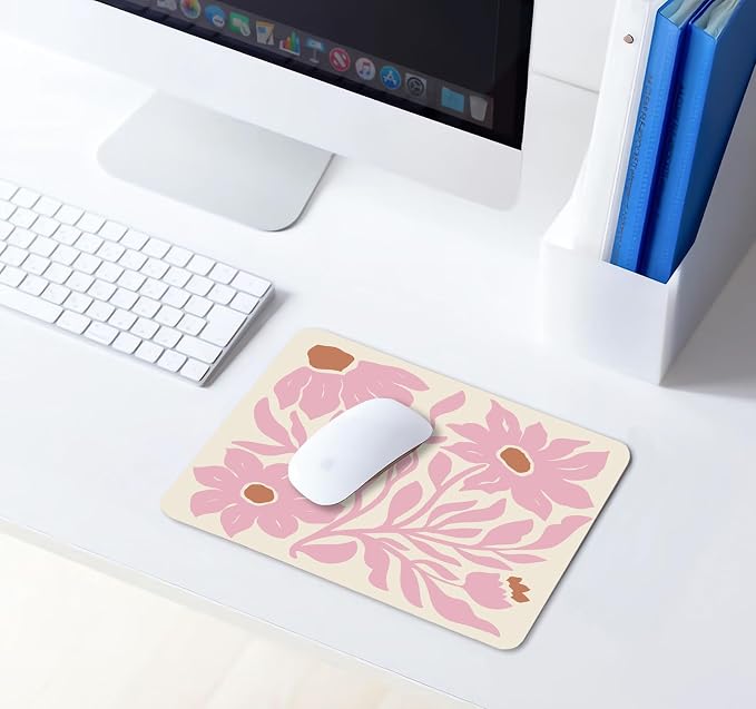 Square Floral Pink Mouse Pad, Vintage Flower Computer Mouse Pads Small, Boho Cloth Mousepad Washable, Abstract Mouse Mat for Wireless Mouse, Office Gifts for Coworkers, Decor Gift for Women,9.5x7.9 in