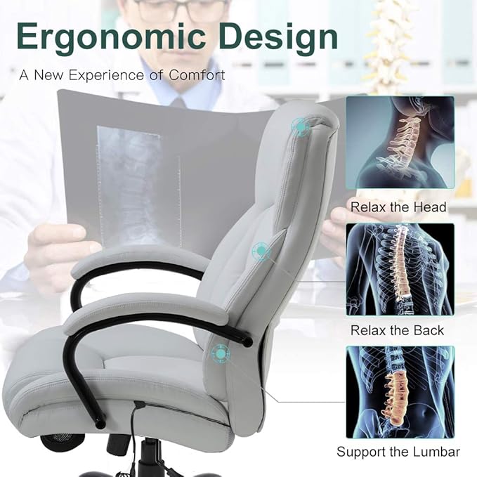 Office Chair Desk Chair Computer Chair with Lumbar Support Headrest Armrest Swivel Rolling PU Leather Task Big and Tall 500lb Wide Seat Massage Ergonomic Chair Adjustable for Adults Women(White)