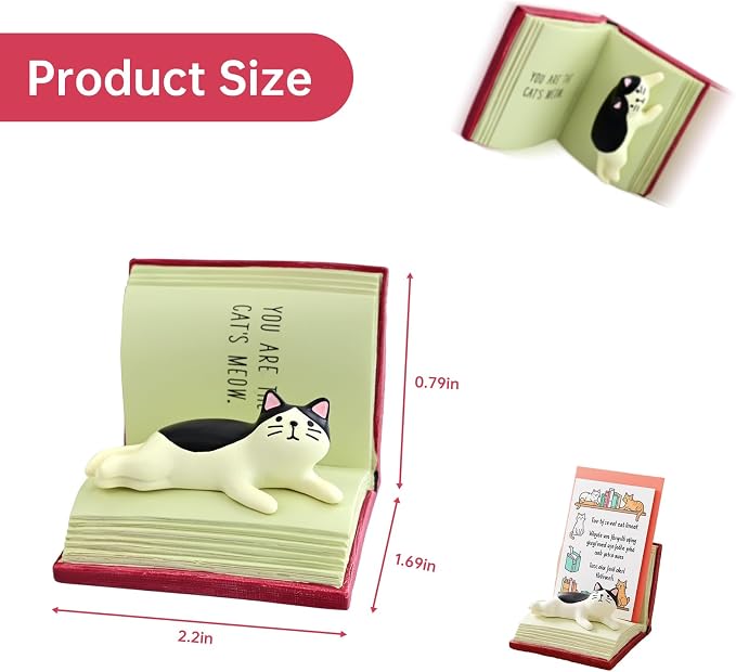 RAQWI Cat Lying on Book Phone Stand, Red | Cute Kitten Cell Phone Holder for Desk, Creative Resin Bookish Decor, For Home Office, Gift for Readers & Cat Lovers