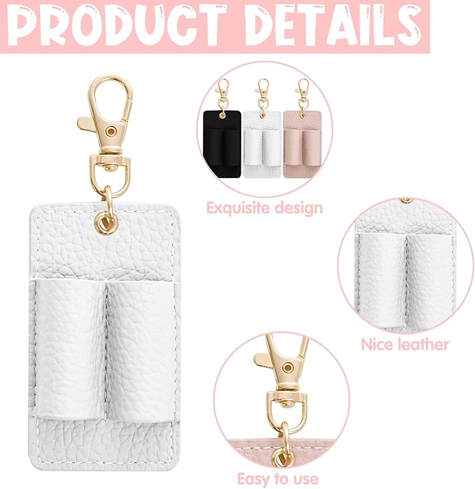 3Pcs Double Hole Leather Pen Holder, Lanyard Holder Attachment Supplies Black White Pink Pen Holder with Anti-Lost Leather Badge Not Easy to Damage & Long Service Life