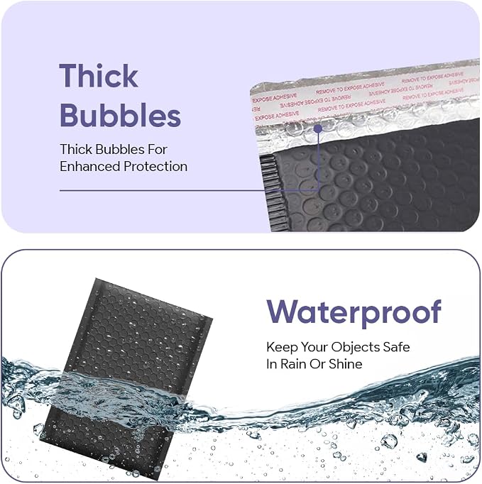 Black Bubble Mailers 10.5x16, Self Seal Poly Padded Envelopes #5, 100 Pack | Fits Books, Comics & Apparel, No Tape Needed, Cushioned Protection, Water-Resistant Poly, Bulk Pack for Small Business
