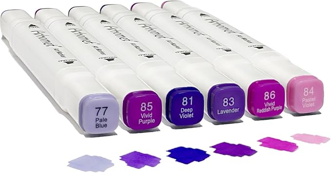 Arhomet 6 Colors Purple Pink Alcohol Markers Set, Dual Tips Art Markers Drawing Sketched Double Tipped for Adults Artists (Purple)