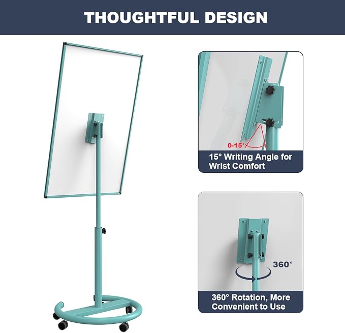 Mobile Whiteboard, 40x26 Inches White Board Dry Erase Board on Wheels | Height Adjustable, Magnetic Surface, Dry Erase, With Stand, Ideal for Classroom, Office, School, Home, Homeschooling, Teacher