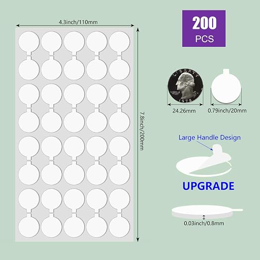 200 Pcs (0.79'') Sticky Tack, Double Sided Sticky Dot, Clear Poster Stickers Round Putty, No Trace Poster Adhesive Putty Removable Waterproof Stickers for Festival Decoration Sticky Dot (20mm)