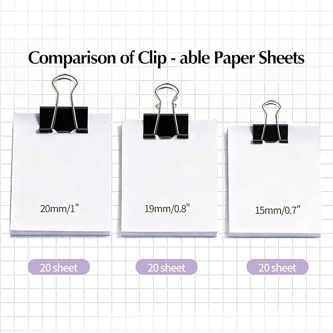 Binder Clips Assorted Sizes, Durable Metal Binder Clips for Office, Cute Desk Supplies for Teachers Student (60, Black)