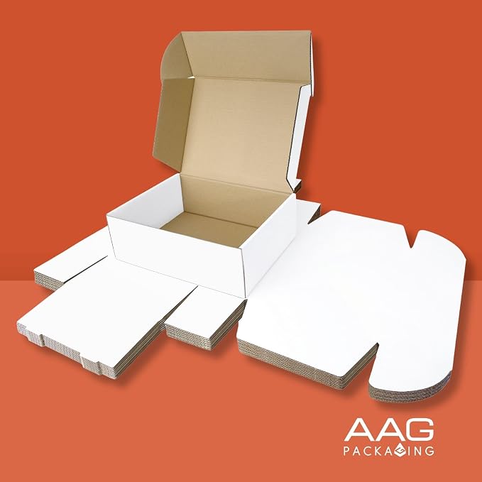 Corrugated Shipping Box Mailers, Kraft Brown, Triple-Layer Board Secure Slot Closure (White, 12"x9"x4" / Set of 10)
