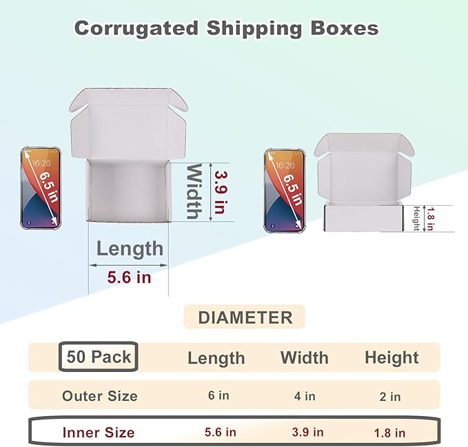 MEBRUDY 6x4x2 Inches Shipping Boxes Pack of 50, Small Corrugated Cardboard Box for Mailing Mailer Packing, All White