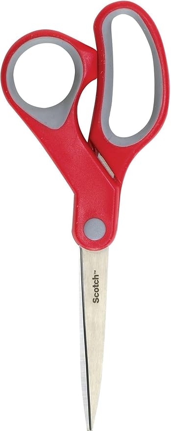 Scotch Multi-Purpose Stainless Steel All-Purpose 2 Pairs of Scissors, 8 Inches, Red & Gray, Great for cutting holiday gift wrap paper