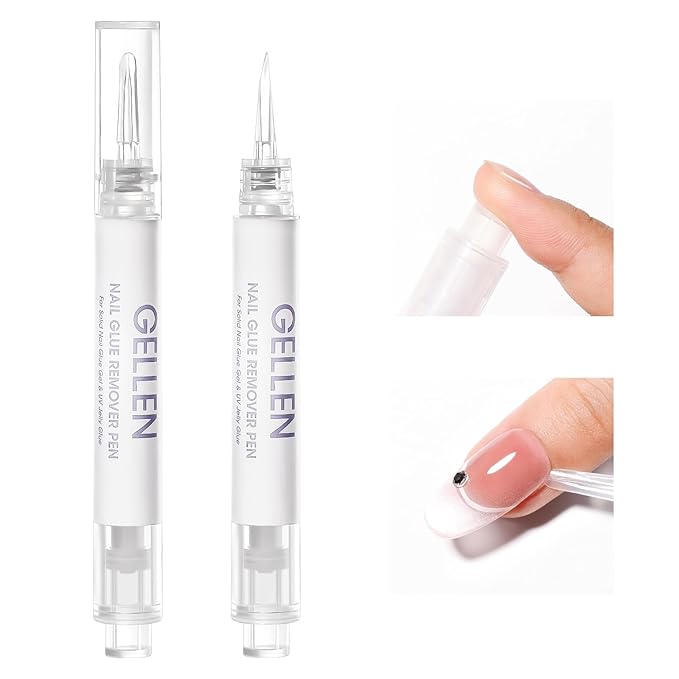 Gellen Nail Glue Remover, Nail Glue Remover for Press on Nails, 2 Pcs Non Acetone Gel Glue Off Remover, 10s Quick Remove for Nail Tips Fake Nails Solid Glue Gel
