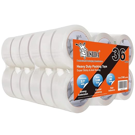 Packing Tape (36 Rolls),2.7mil,Packaging Tape Heavy Duty for Shipping Moving Sealing,1.88 Inch x 60 yd Per Roll,Total 2160 Yards